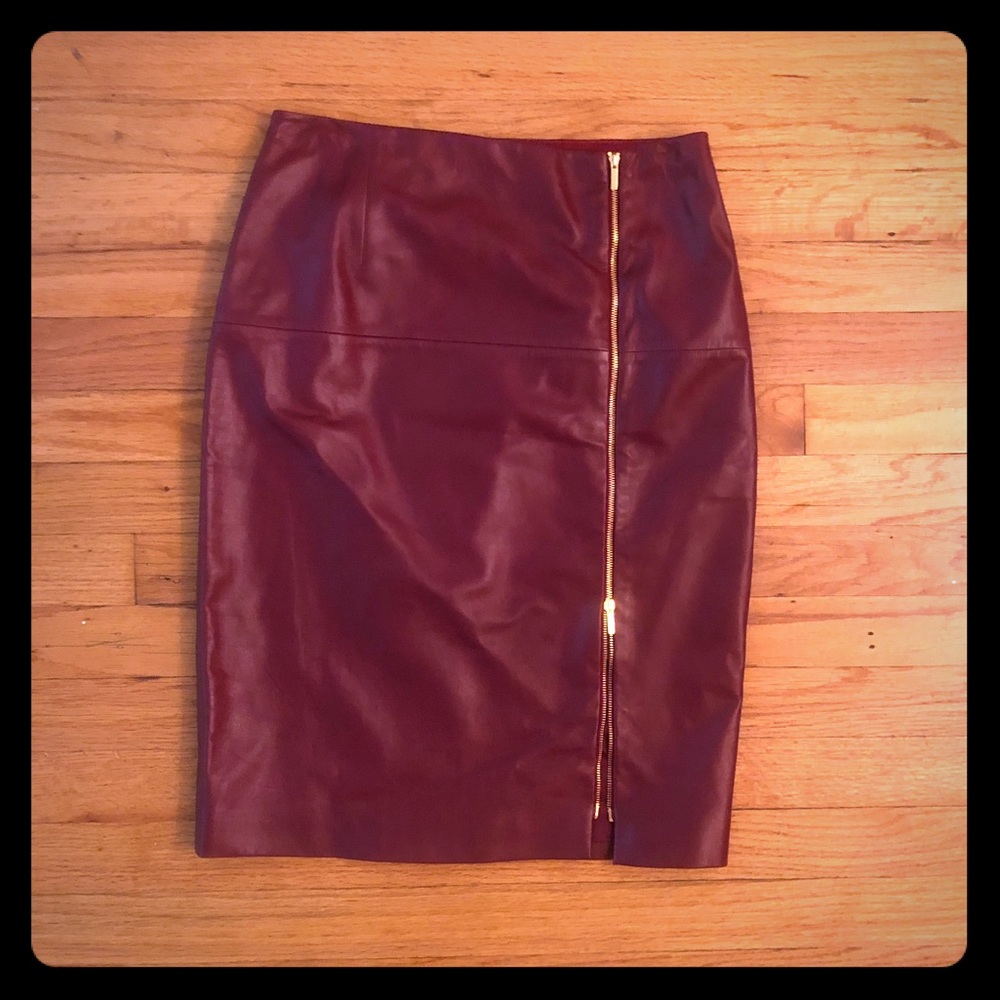 Paule Ka Maroon Lambskin Pencil Skirt